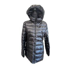 Alpine Swiss Ultra Light Down Puffer Jacket Packable Hood Black Water-Resistant